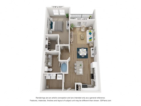 a floor plan of a 1 bedroom apartment